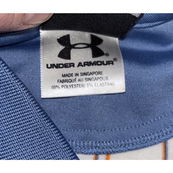 Under Armour Athletic Polo Shirt Mens Med White Blue Orange Stripes 1/4 Button - Picture 4 of 8